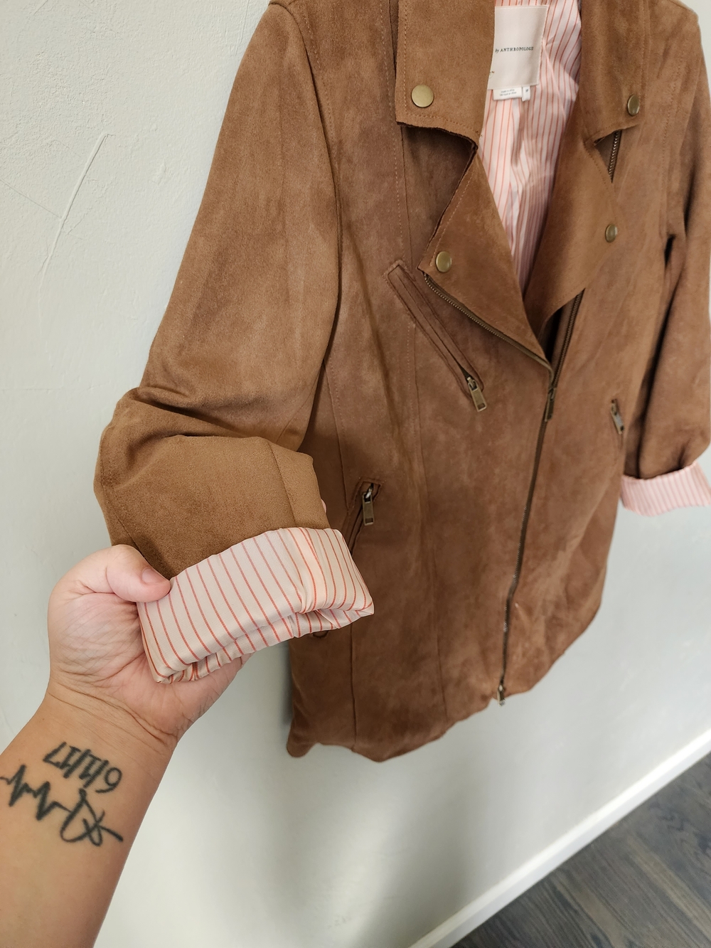 Anthropologie Faux Suede Moto Jacket in Light Brown Size XS - Picture 2 of 5
